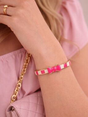 kate spade Gold-Tone Pink and White Enamel Bow Bracelet